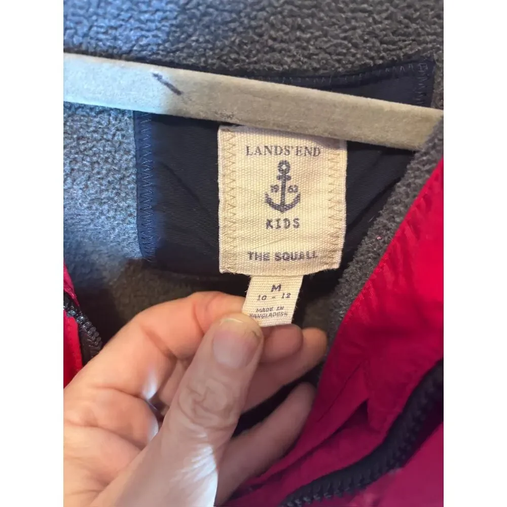 Lands' End Squall Jacket Kids 10–12 Red Black Waterproof Fleece Lined Insulated